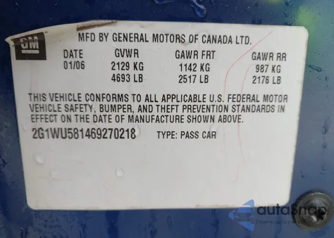 2006 Chevrolet Impala Ltz from USA, damaged, VIN 2G1WU581469270218